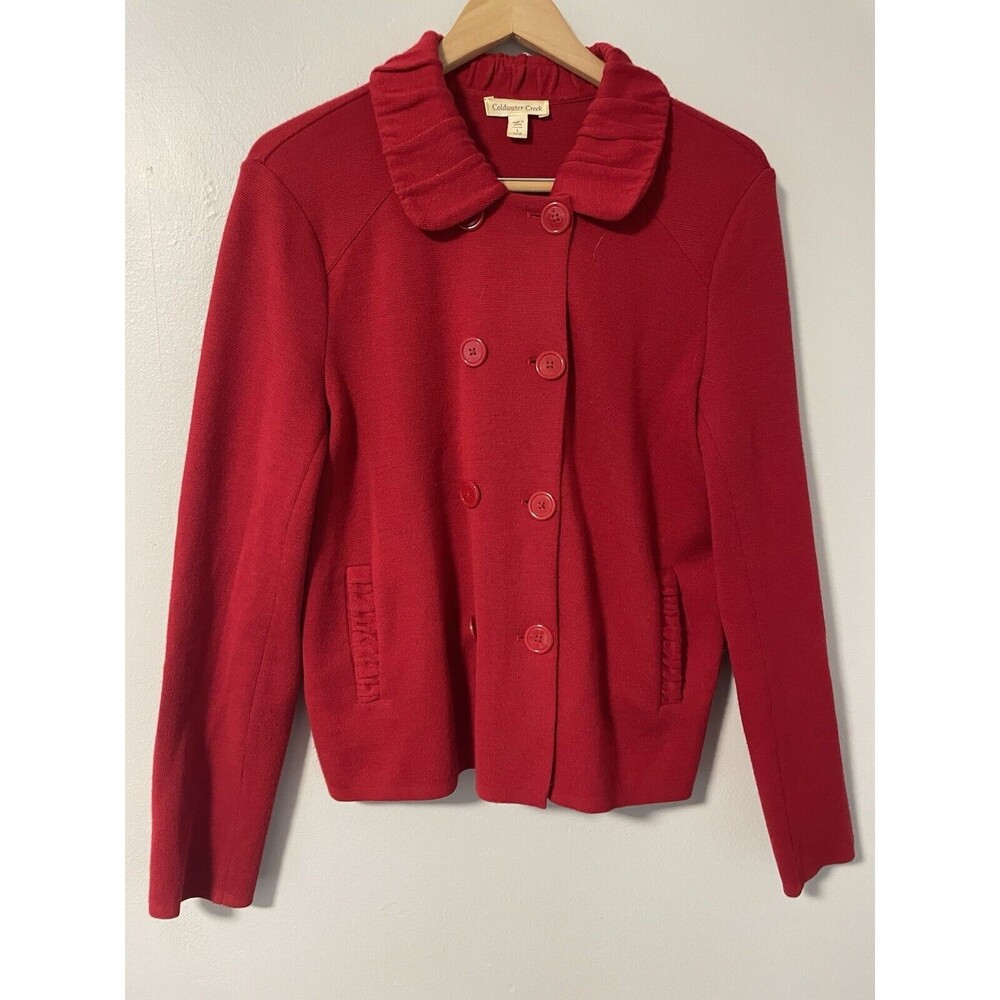 Coldwater Creek Red Double Breasted CardiganSweater Jacket Ruched Collar L 14-16